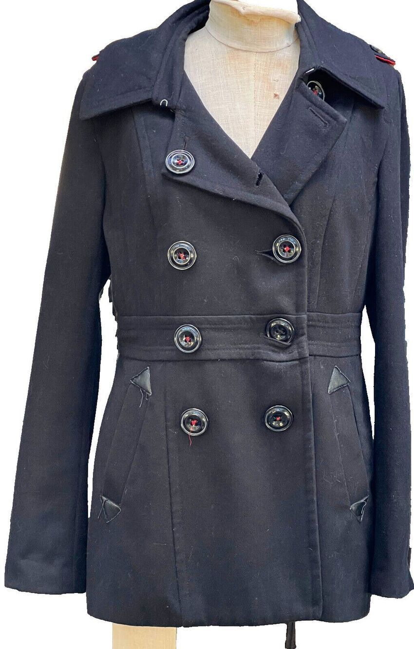 M60 Miss Sixty Pea Coat Double Breasted Wool Blend Womens Large EUC